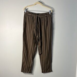 Final Touch Brown Pinstripe Tie-Waist Chinos